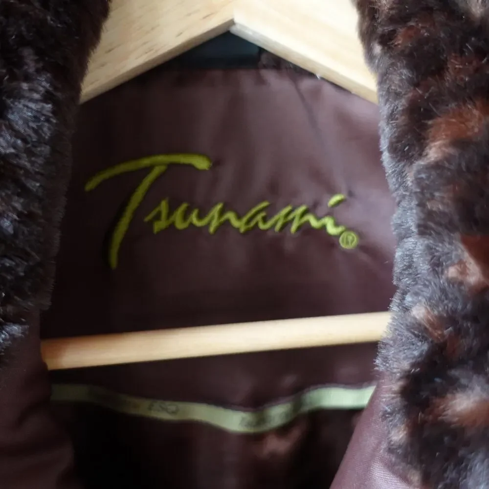 Tsunami Vest Womens Small Brown Faux Fur Zip Front Sleeveless Winter‎ Warm